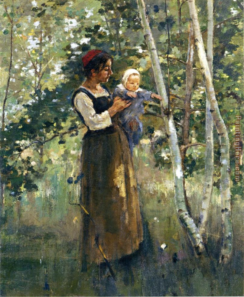 Mother and Child by the Hearth painting - Theodore Robinson Mother and Child by the Hearth art painting